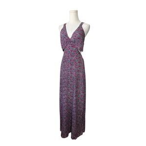 KARMA HIGHWAY Purple-Teal Floral Cut Out Waist Maxi Dress